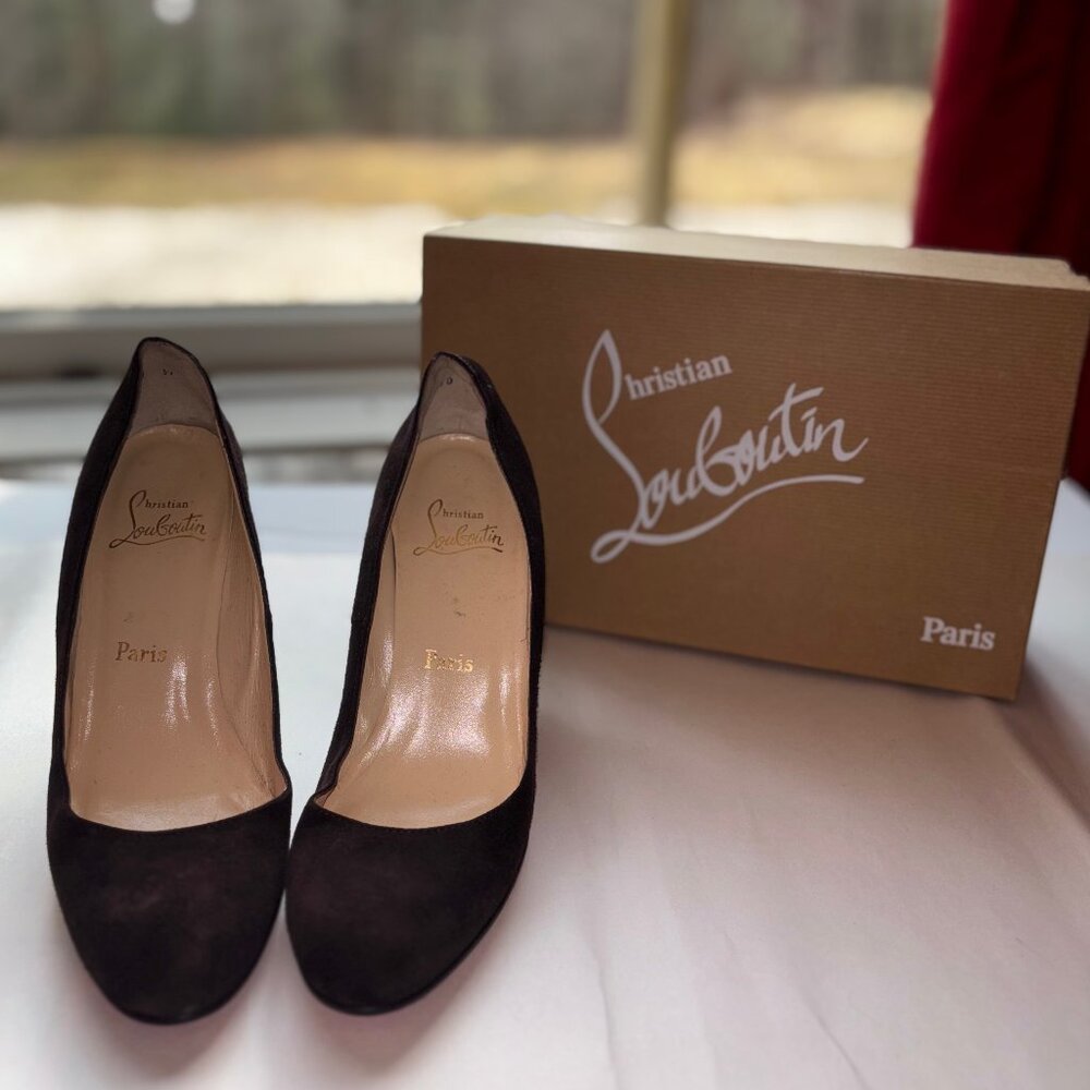 Brown Suede Louboutin Wedges